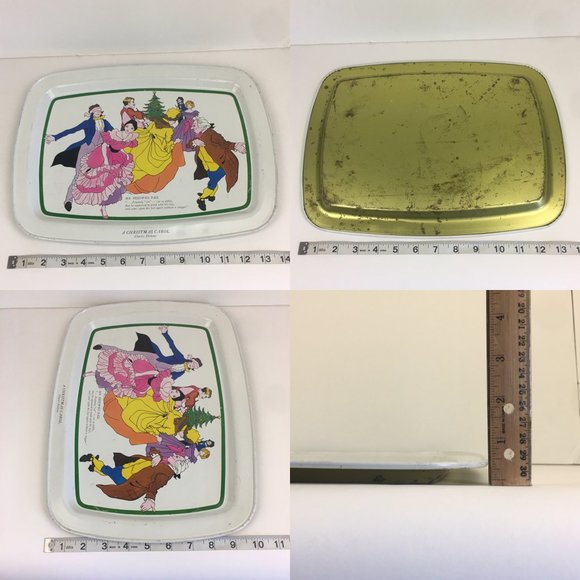 Vtg Christmas Carol Charles Dickens White Tin Tray‎ Decor Characters Holiday - Picture 3 of 9